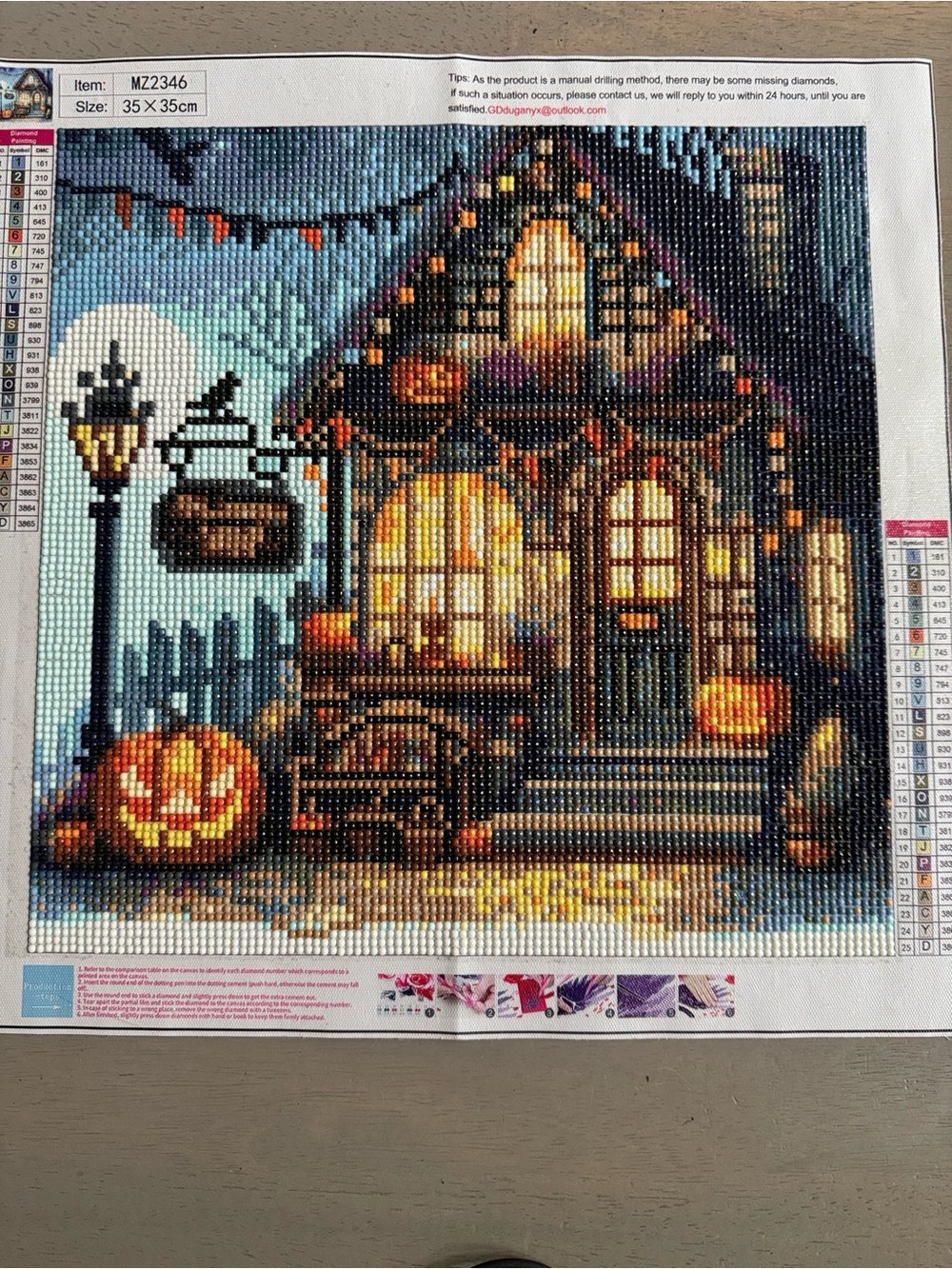 Halloween Cottage Diamond Art Painting with Pumpkin Light Completed & Frameable